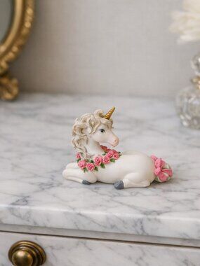Vintage Westland Giftware Unicorn Figurine with Pink Roses and Gold Horn Fantasy